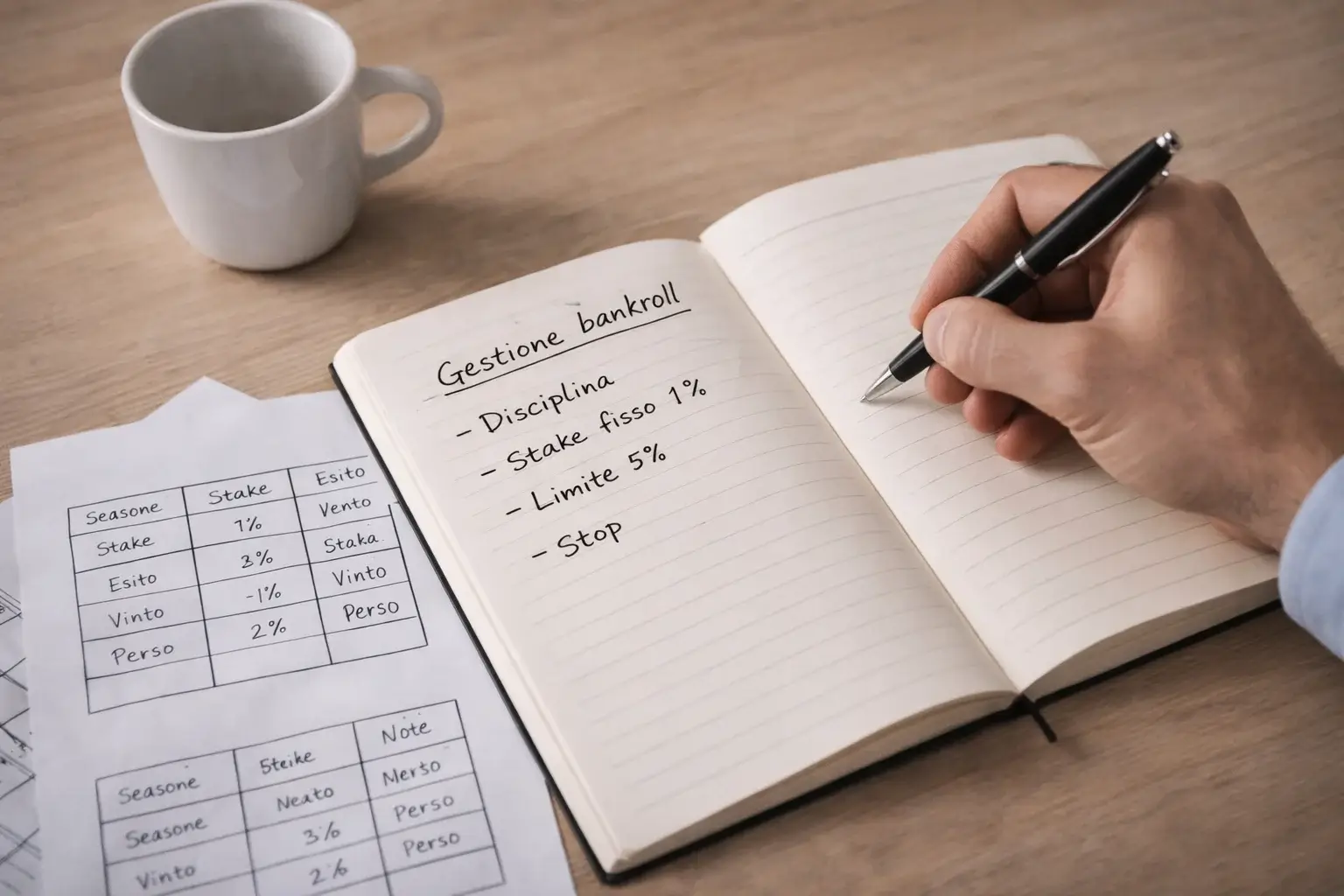 Uomo che pianifica un budget su un blocco note con penna