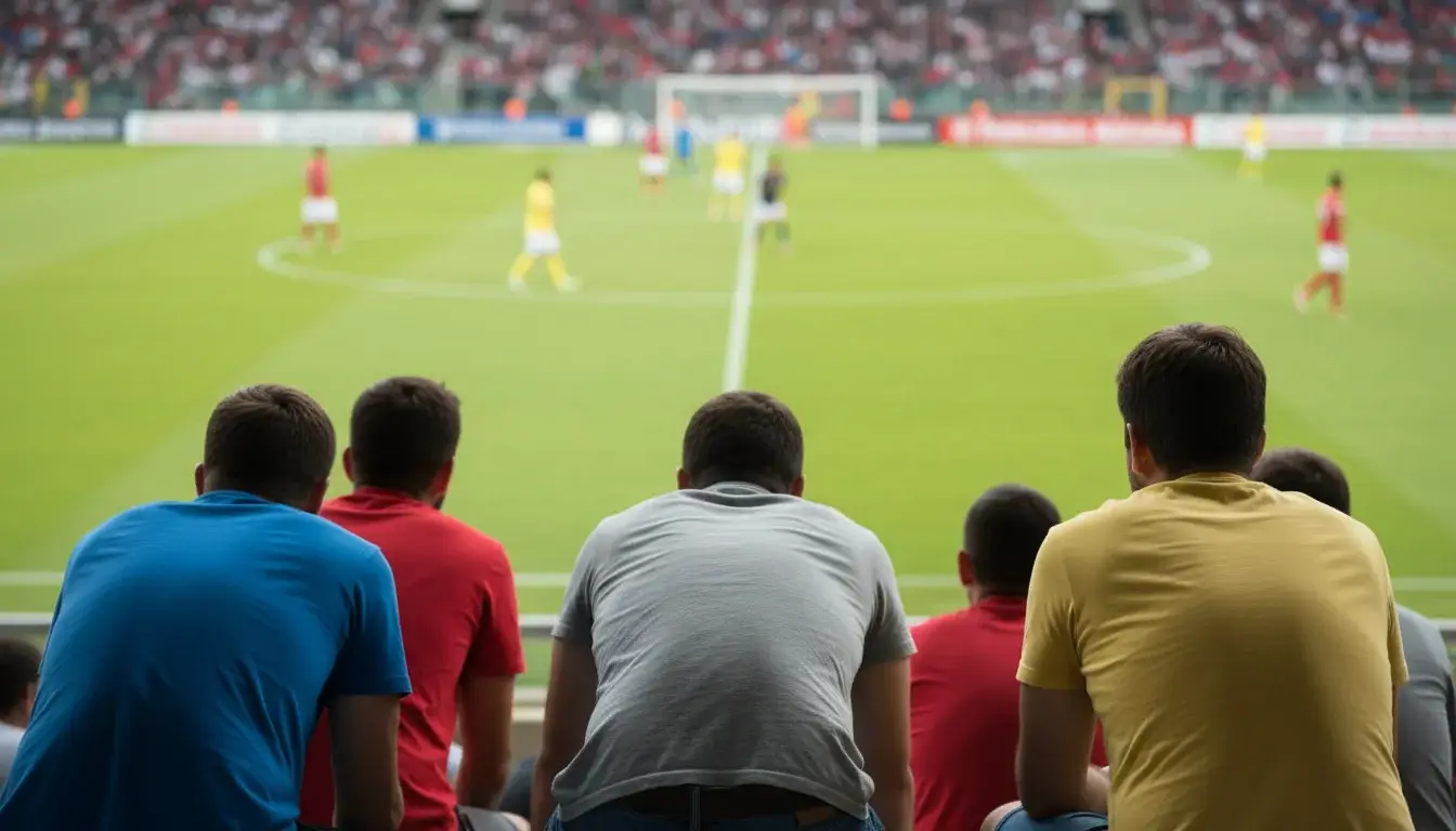 Tifosi che guardano una partita di calcio dal vivo in uno stadio